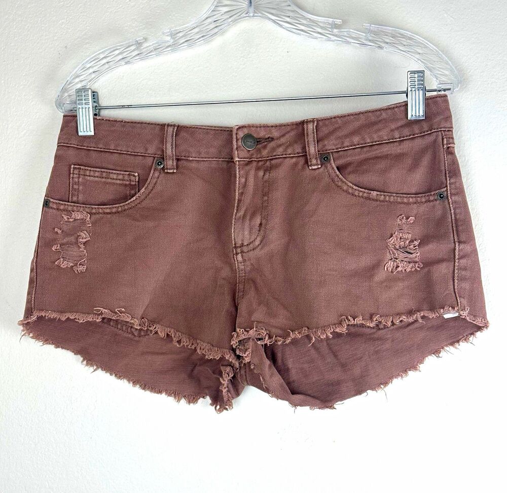 RVCA Women's Brown Denim Cut-Off Shorts Size 28 Low Rise Relaxed Fit